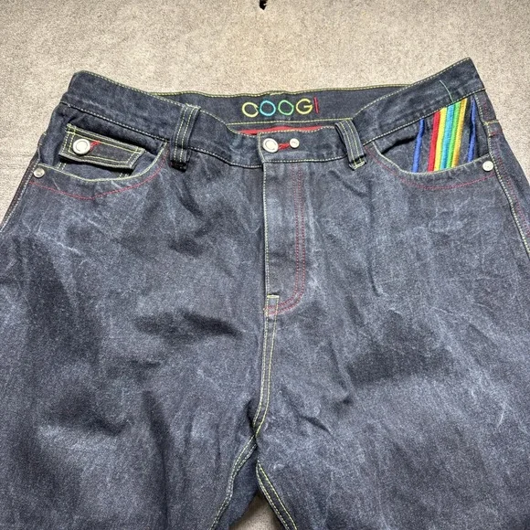 Coogi Men's 44x33 Baggy Jeans Dark Wash Wide Leg‎ Embroidered Hip Hop Denim